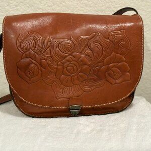 Patricia Nash Braidi Leather Crossbody Bag with Tooled Rose Design on the Flap